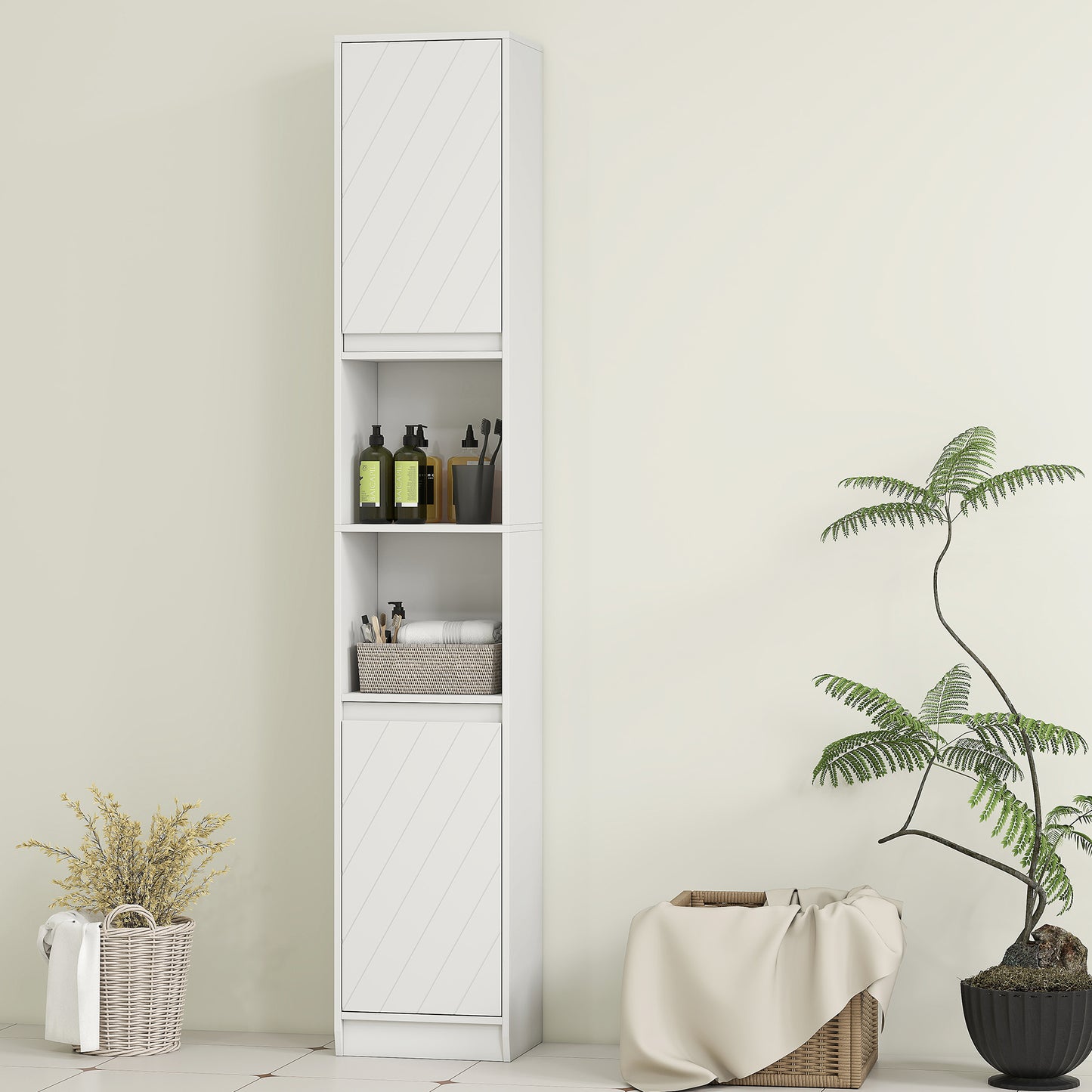 Narrow Bathroom Cabinet, Slim Bathroom Storage Unit with Open Compartment