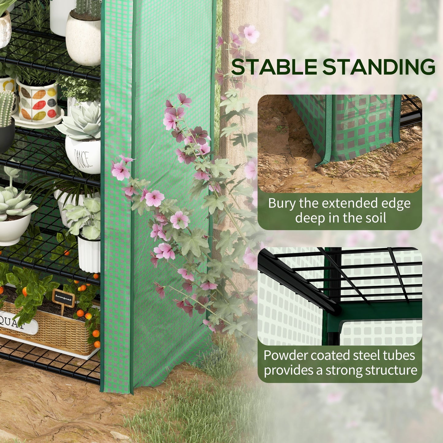 Four-Tier Mini Greenhouse, with Reinforced Plastic Cover