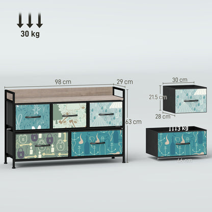 5-Drawer Chest of Drawers - Blue
