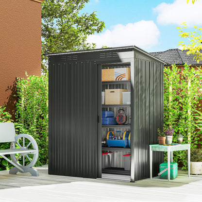 5 x 3.5ft Metal Garden Storage Shed with Effortless Assembly and 2 Pairs of Gloves, Waterproof Outdoor Shed, Dark Grey
