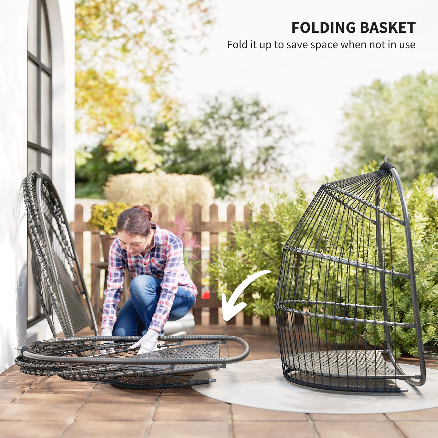 Hanging Egg Chair, Foldable Rattan Garden Swing Chair with Installation Kit, Thickened Cushion and Headrest