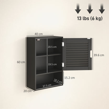 Bathroom Cabinet, Wall Mounted Storage Cabinet with Adjustable Shelves, 40 x 20 x 60 cm, Black