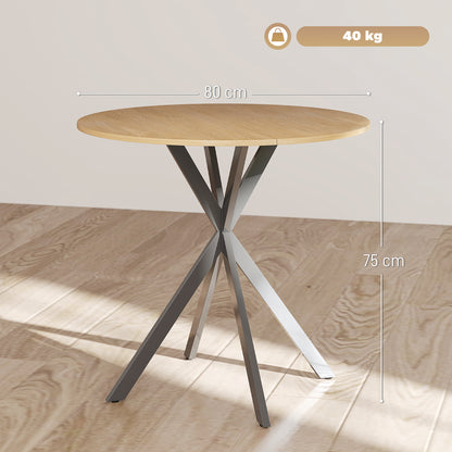 80cm Industrial Round Dining Table - White Oak