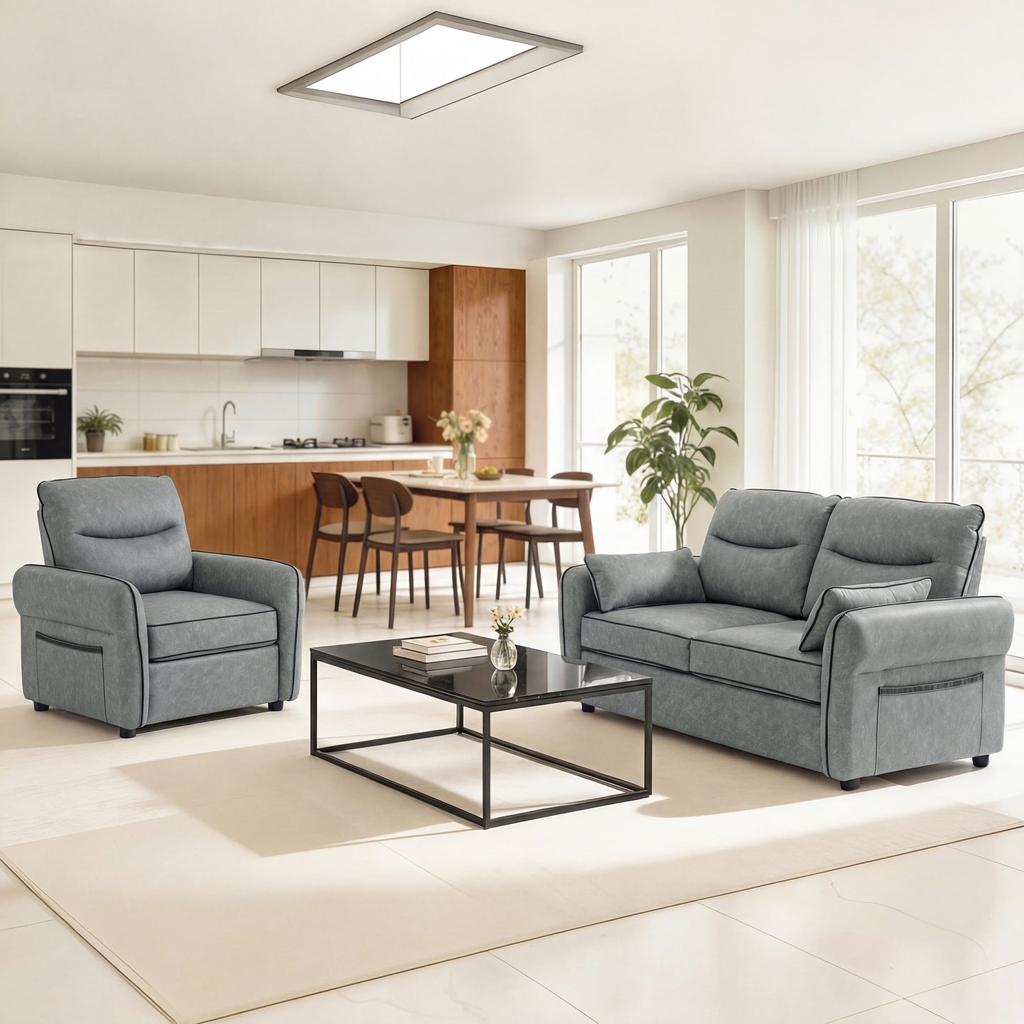 Accent Chair, Faux Leather Armchair - Grey