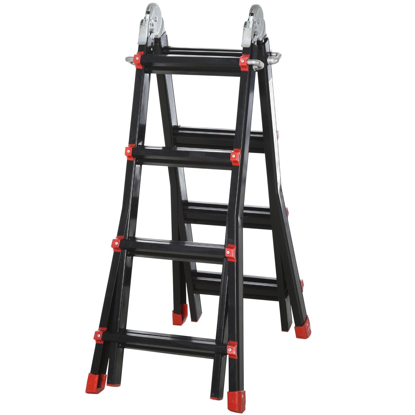 4M Aluminium Duo Ladder Telescopic Herringbone Changeable Multi-Purpose w/ Non-Slip Steps Climbing DIY Platform Portable Work