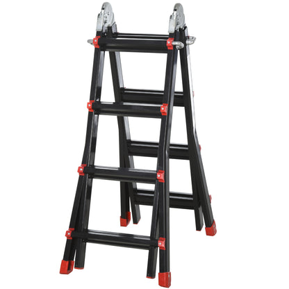 4M Aluminium Duo Ladder Telescopic Herringbone Changeable Multi-Purpose w/ Non-Slip Steps Climbing DIY Platform Portable Work