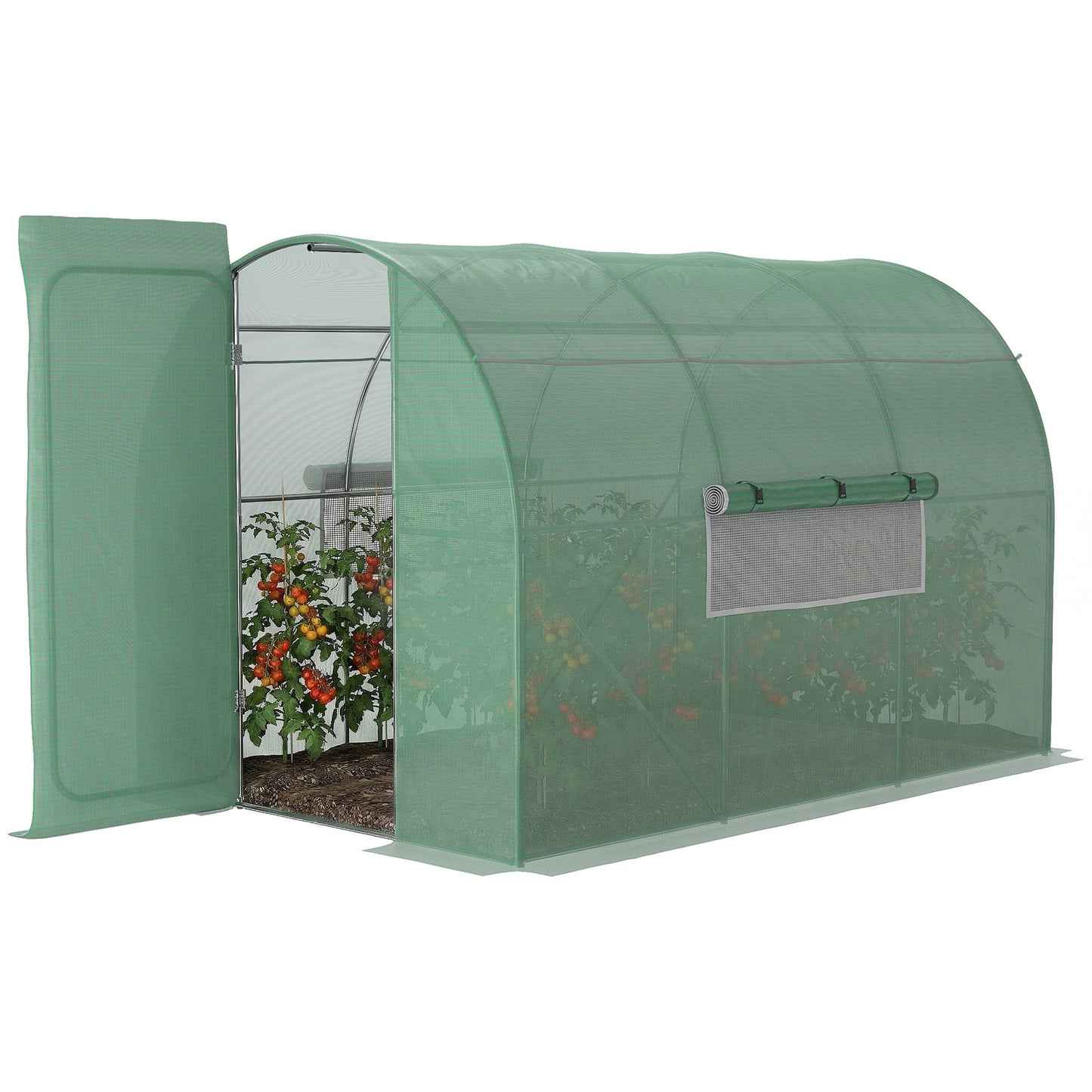 Large Polytunnel Walk In Greenhouse, Plant Gardening Tunnel Green House with Metal Hinged Door