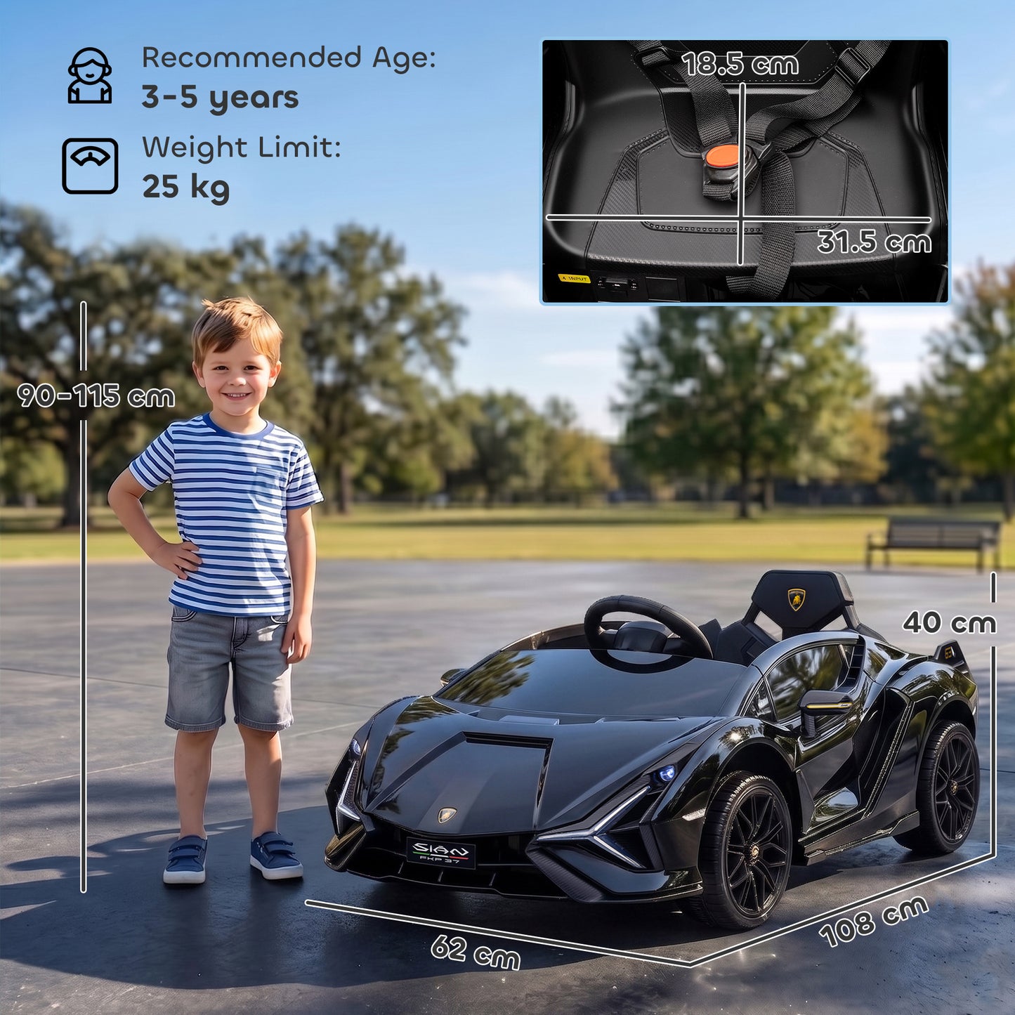 Lamborghini Sian Licensed Electric Car for Kids, 12V Kids Electric Ride on Car with Dual Motors, Remote Control, Black