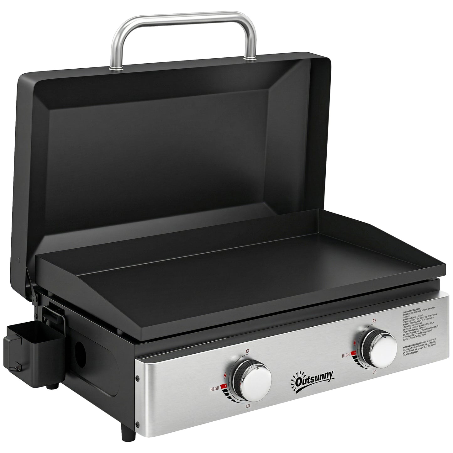 2 Burner Grill Griddle, Portable Gas Plancha, 6 kW, Tabletop Gas BBQ with Grease Cup for Camping Picnic Patios, Black