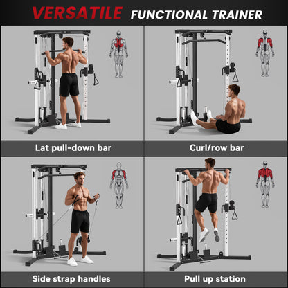 Home Gym Machine, Multifunctional Gym Equipment with High and Low Pulleys, Pull Up Bar