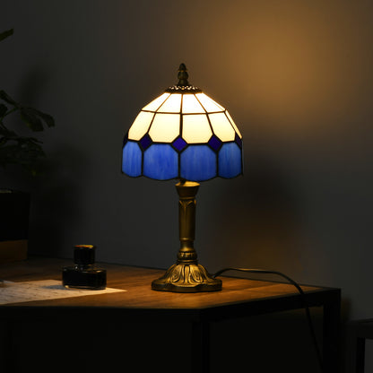 Handmade Art Deco Glass Table Lamp - White/Blue
