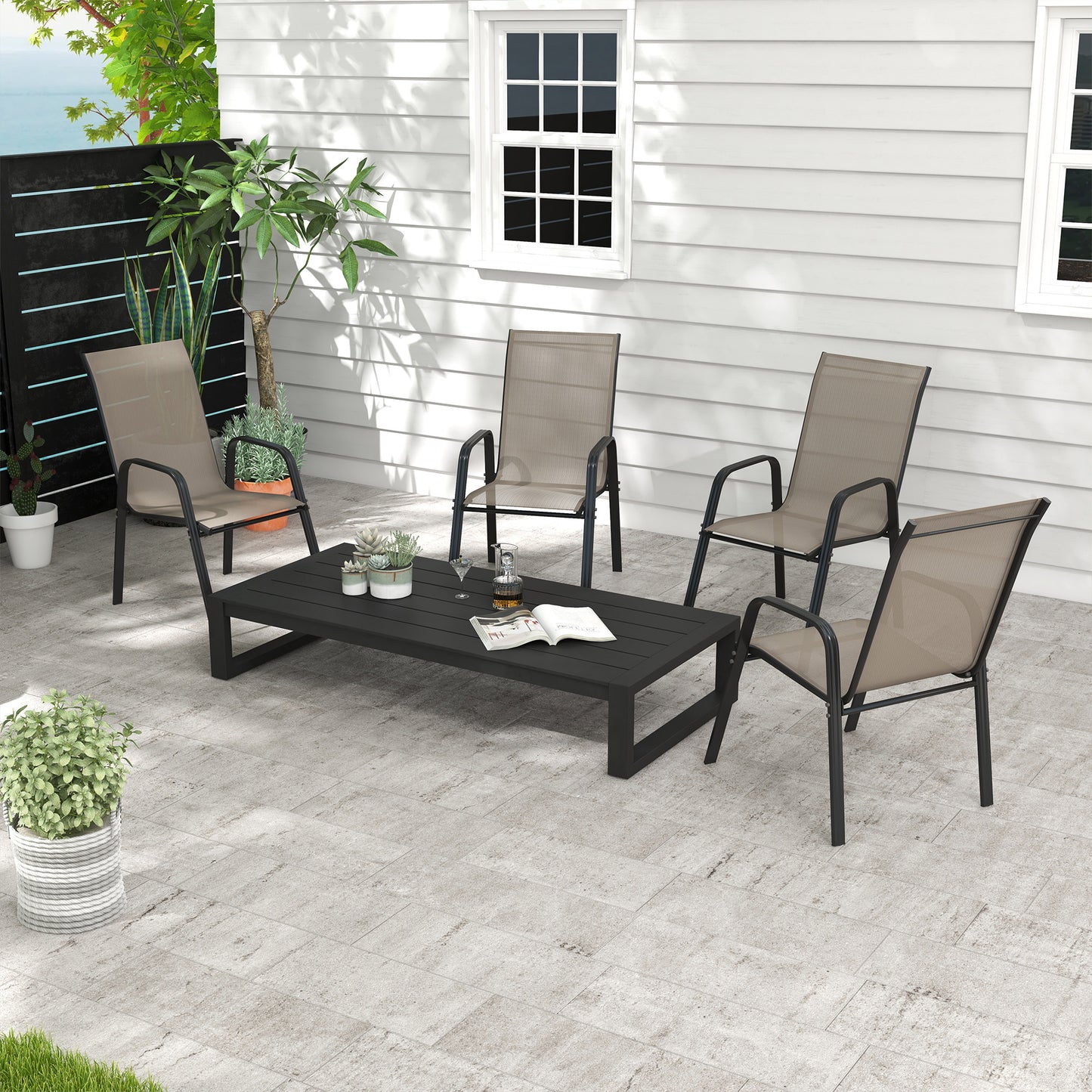 Set of Four Stackable Mesh Seat Chairs - Grey