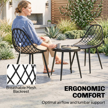 3-Piece Outdoor Bistro Set with 2 Chairs and Round Table for Garden, Balcony, Porch, Black