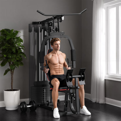 Weights Machine, Multi Gym with 45kg Weight Stack, Compact Home Gym Leg Press Machine for Full Body Training
