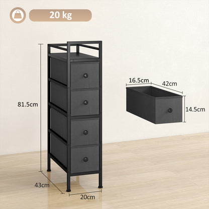 4 Drawer Fabric Dresser Chest of Drawers, Slim Storage Cabinet with Steel Frame for Small Spaces, Bedroom, Black