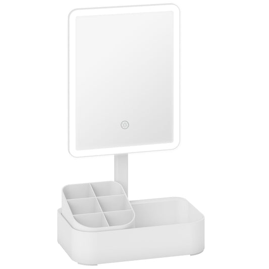 Makeup Mirror with Lights, Rechargeable Vanity Mirror w/ Touch Screen, 2 Lighting Modes and 180° Rotation, White