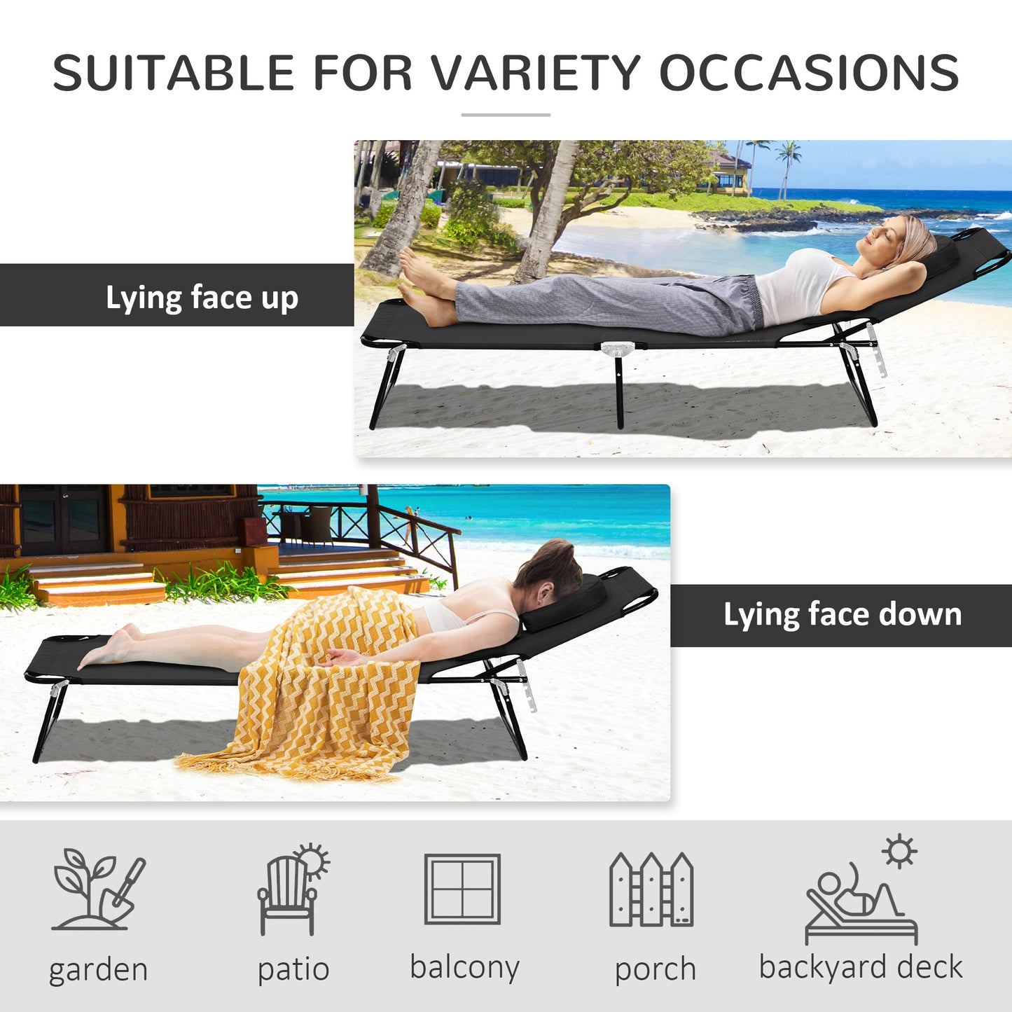 Outdoor Folding Sun Lounger with Face Hole, 4 Level Adjustable Backrest Reclining Garden Lounger