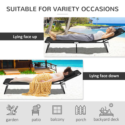 Outdoor Folding Sun Lounger with Face Hole, 4 Level Adjustable Backrest Reclining Garden Lounger