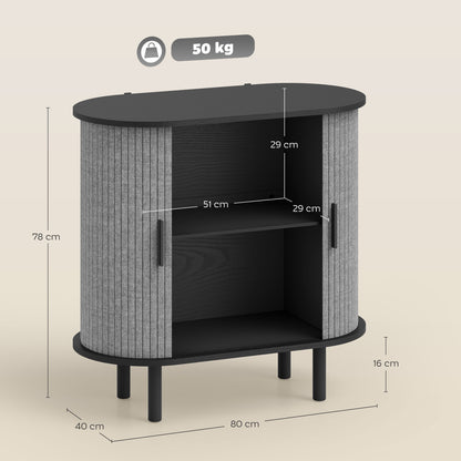 Tambour Sideboard with Fluted Sliding Doors, Modern Kitchen Cupboard with Storage Shelves and Wooden Legs, Grey