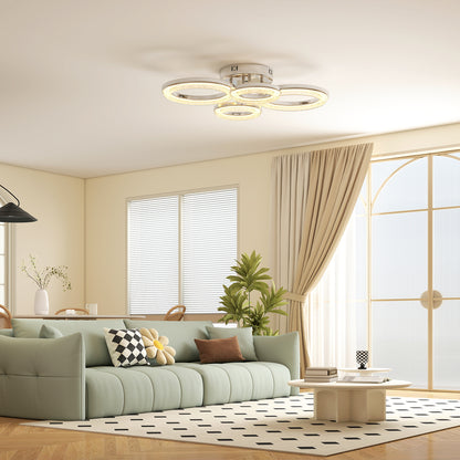 4-Ring LED Ceiling Light, Flush Mount Ceiling Light with 3 Colour Temperatures, Silver Tone