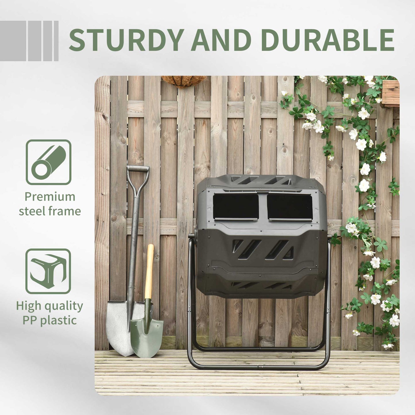 160L 360° Rotating Dual Chamber Composter - Black