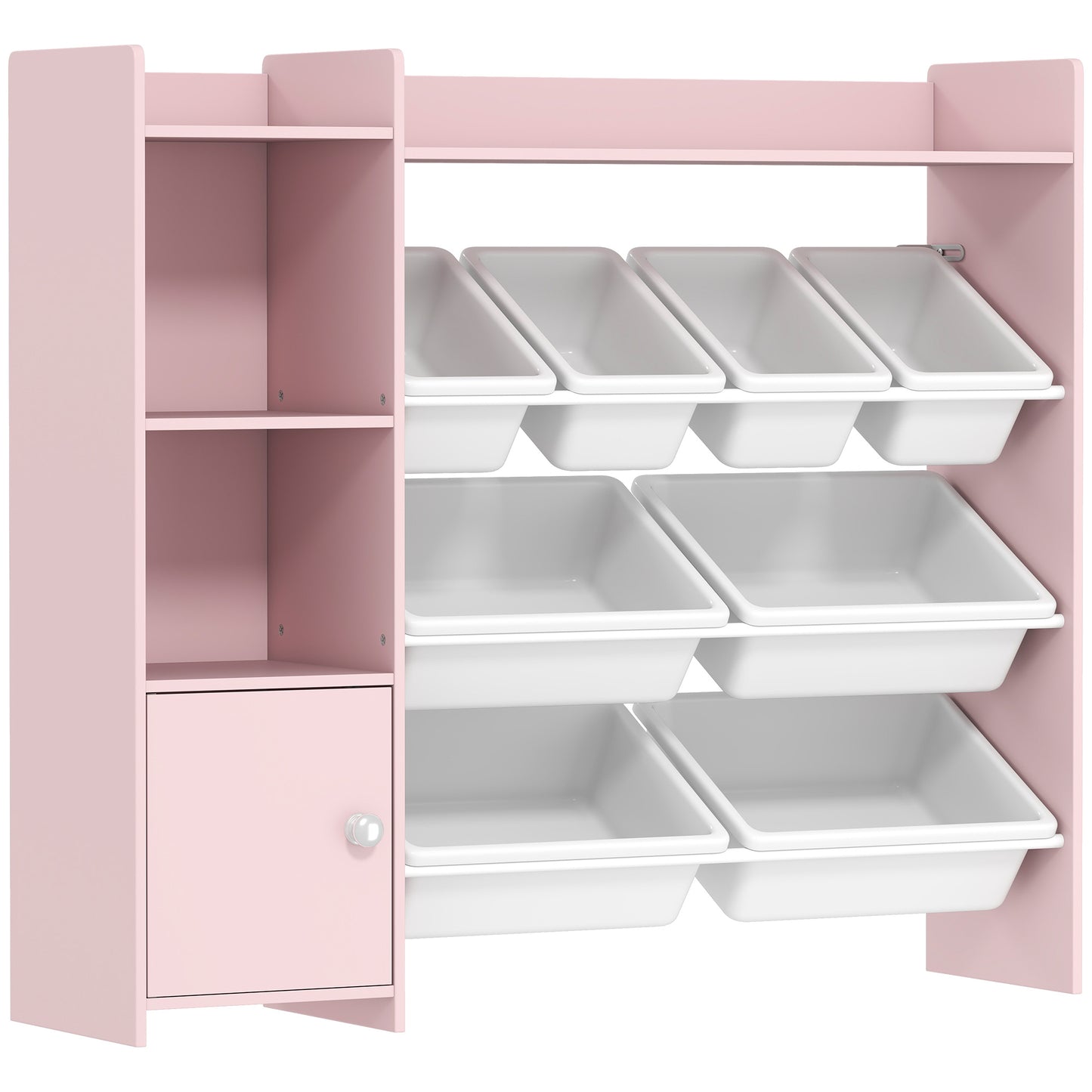 Toy Storage Unit with 8 Removable Bins, Storage Shelves, Cabinet, Pink