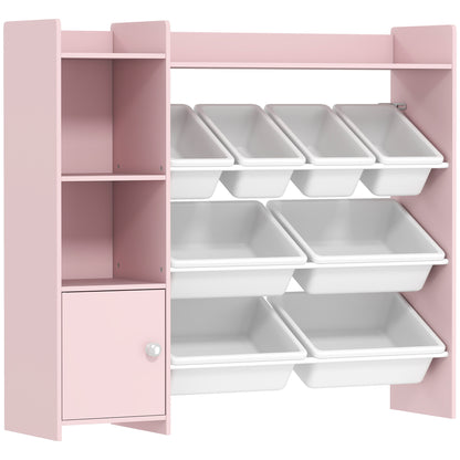 Toy Storage Unit with 8 Removable Bins, Storage Shelves, Cabinet, Pink