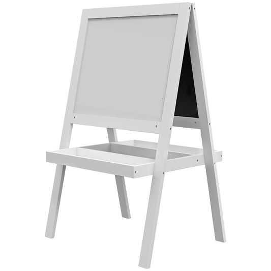 Kids Easel, Art Easel with Double Sided Whiteboard, Chalkboard, Storage, 2 in 1 Standing Easel for Toddlers 18-48 Months