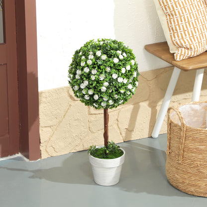 Set of 2 Decorative Artificial Plants, Ball Topiary Tree with Rose Flower in Pot, Fake Plants for Home Indoor Outdoor Decor