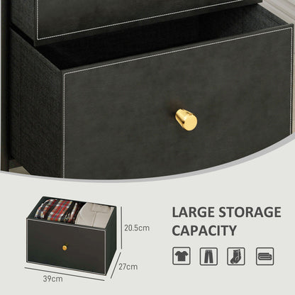 Faux Leather Front Chest of Three Drawers - Black