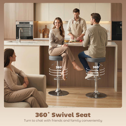 Bar Stools Set of 2, Modern PU Leather Swivel Barstools, Height Adjustable Breakfast Bar Chairs with Footrest, Grey