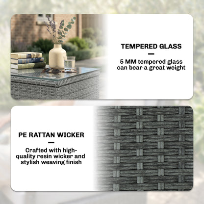 3 Pieces Rattan Bistro Set, Wicker Garden Furniture Set with Metal Frame, Cover, Glass Top Coffee Table, Light Grey