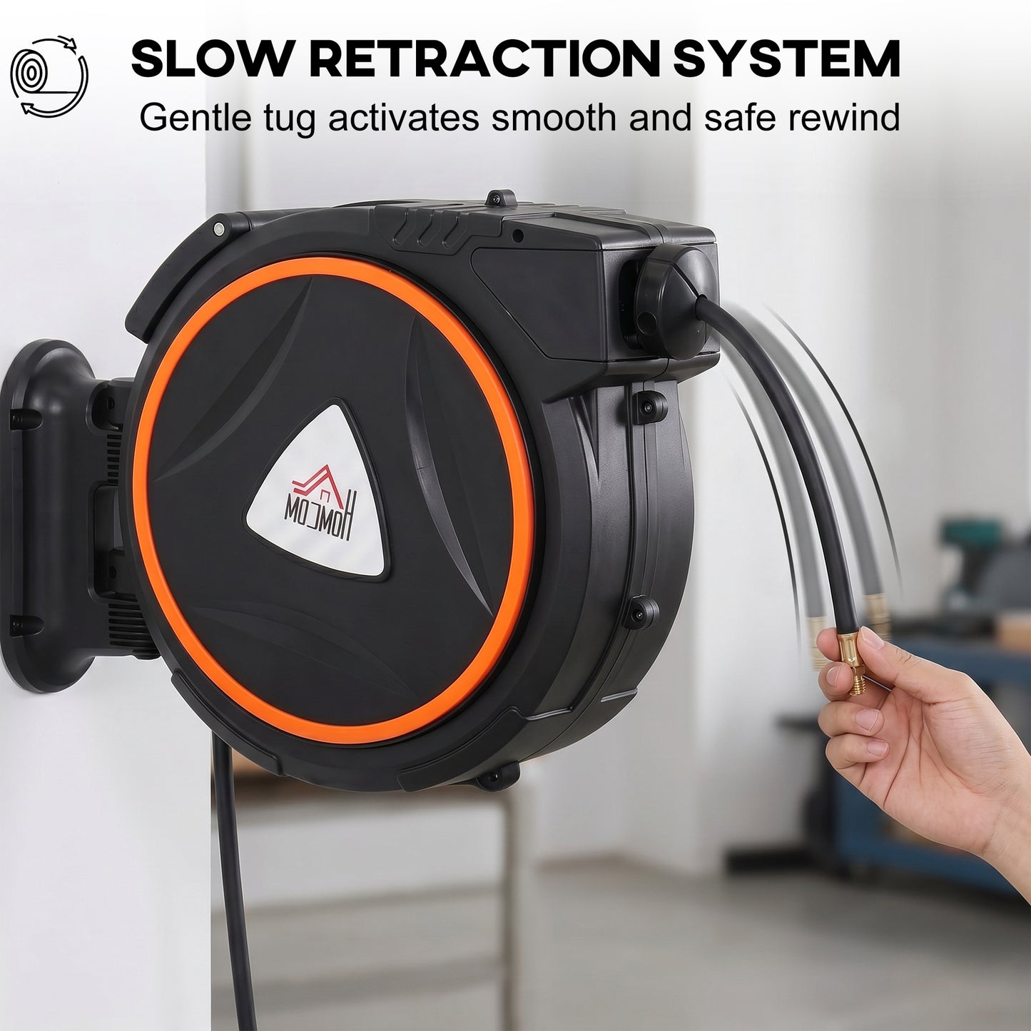 Auto Rewind Hose Reel, Retractable Air Hose Reel 20 m and 2 m, 150 Bar with 1/4" BSPT Connector, Black