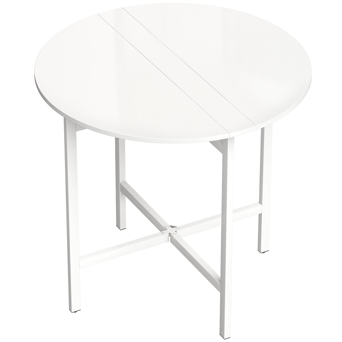 Collapsible Drop Leaf Table, Folding Dining Table for Small Spaces, Extendable Kitchen Table with Steel Frame, White