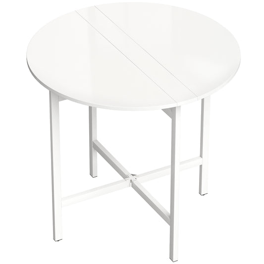 Collapsible Drop Leaf Table, Folding Dining Table for Small Spaces, Extendable Kitchen Table with Steel Frame, White