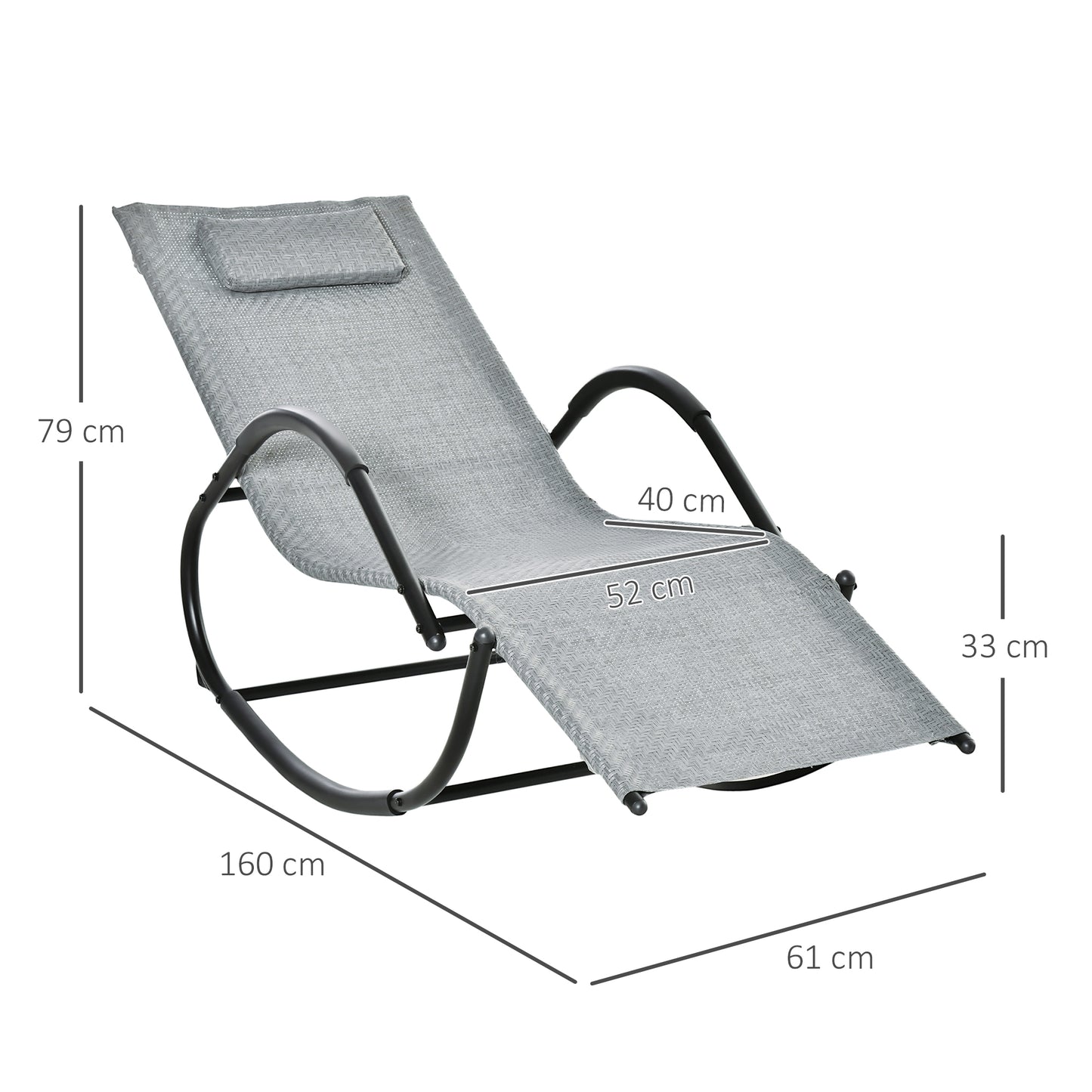 Zero Gravity Rocking Lounge Chair Rattan Effect Patio Rocking Chair w/ Removable Pillow Recliner Seat Breathable Texteline