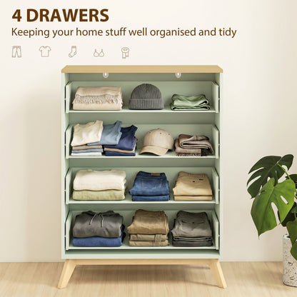 4 Drawer Storage Cabinet, Chest of Drawers for Bedroom Living Room, Light Green and Oak