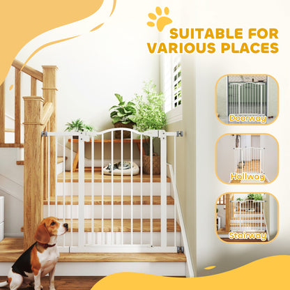 Metal 74-94cm Adjustable Pet Gate Safety Barrier w/ Auto-Close Door White