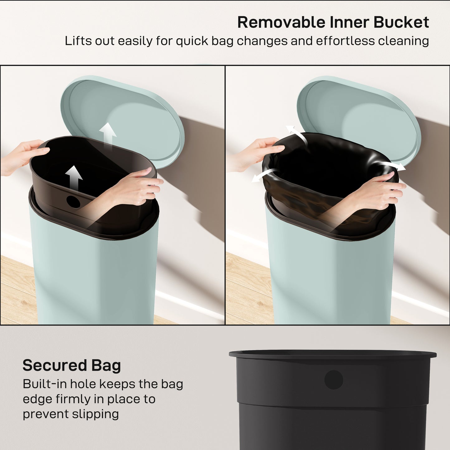 30 L Modern Curved Kitchen Bin - Green