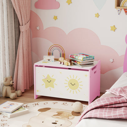 Toy Box with Lid, Safety Hinges and Groove Handles, Toy Storage organiser for Kids, Living Room, Playroom, Pink