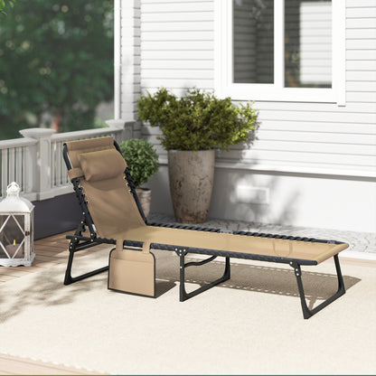 Portable Sun Lounger, Folding Camping Bed Cot, Reclining Lounge Chair 5-position Adjustable Backrest with Side Pocket