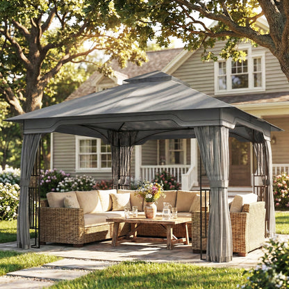 3.3 x 3.3 m Outdoor Garden Gazebo with Post Shelves, UPF50+ Patio Permanent Pavilion with Hook, Dark Grey