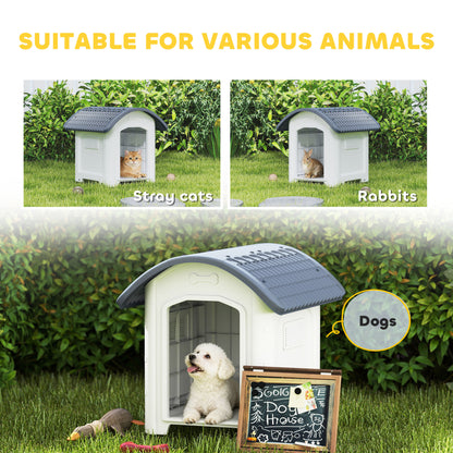 Outdoor Dog Kennel, Plastic Dog House with Removable Floor, Waterproof Roof, Raised Floor, 71 x 60 x 63 cm