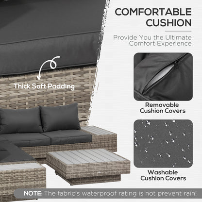 4 PCs Rattan Garden Furniture Outdoor Sectional Corner Sofa and Coffee Table Set Conservatory Wicker Weave Furniture with Arm