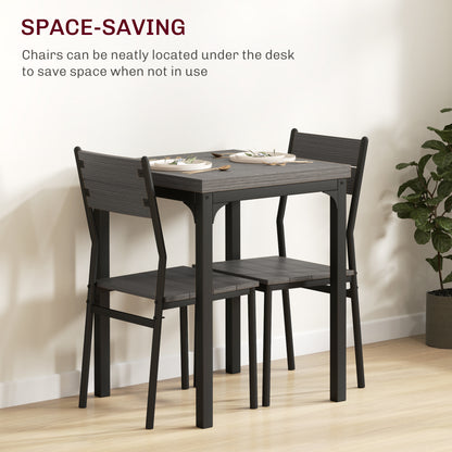Three-Piece Minimal and Compact Dining Set, Grey Wood Effect