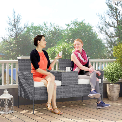Two-Seat Rattan Chair, with Middle Table - Grey