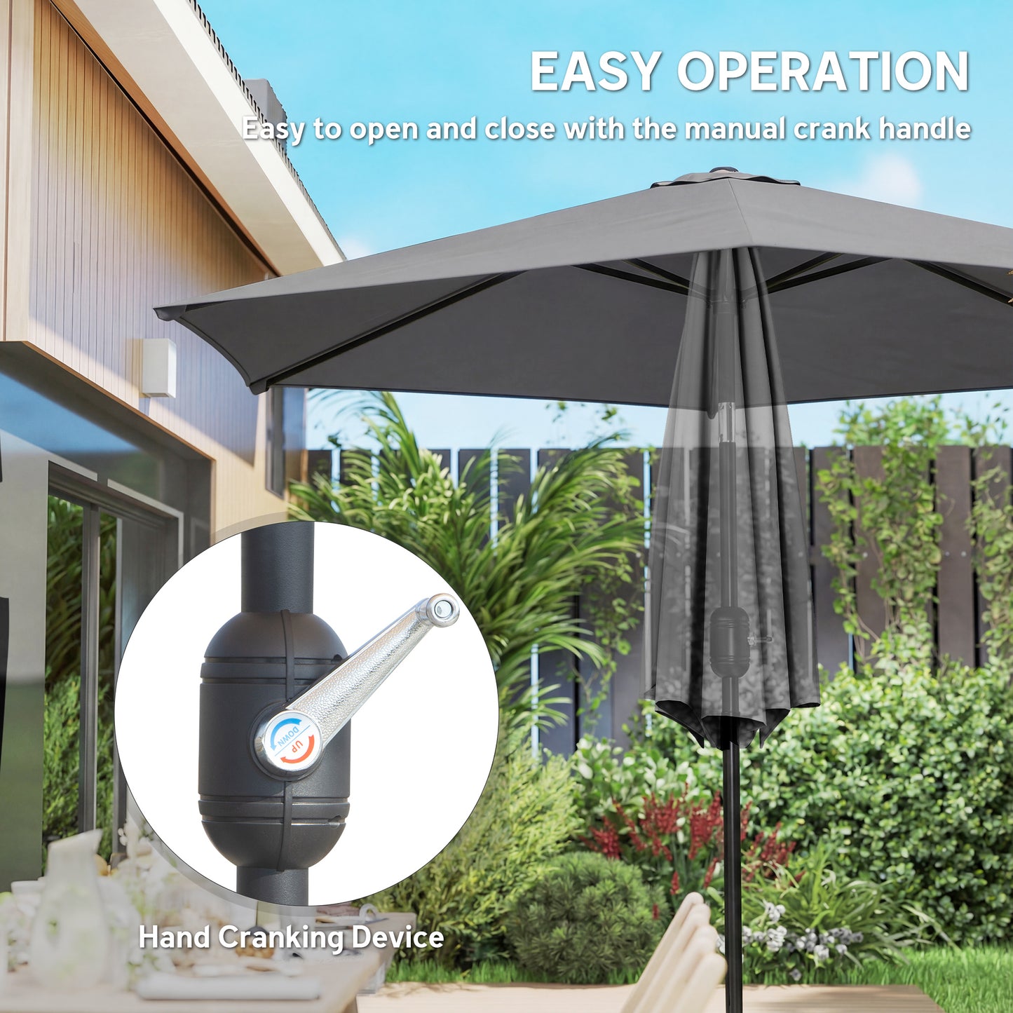 2.6 m Garden Parasol Umbrella with Aluminium Pole, Outdoor Patio Umbrella with Tilt and Crank, Vent, Grey