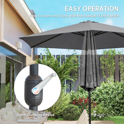 2.6 m Garden Parasol Umbrella with Aluminium Pole, Outdoor Patio Umbrella with Tilt and Crank, Vent, Grey