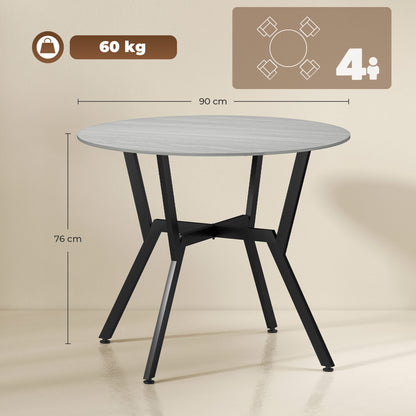 Dining Table, Round Kitchen Table with Black Legs, Anti-slip Foot Pads for Living Room, Dining Room 90 x 76 cm, Grey