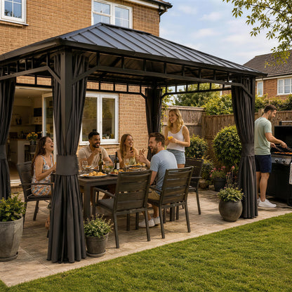 3 x 4m Hardtop Gazebo with Galvanised Steel Roof and Water Gutter, Waterproof Permanent Pavilion Garden Gazebo